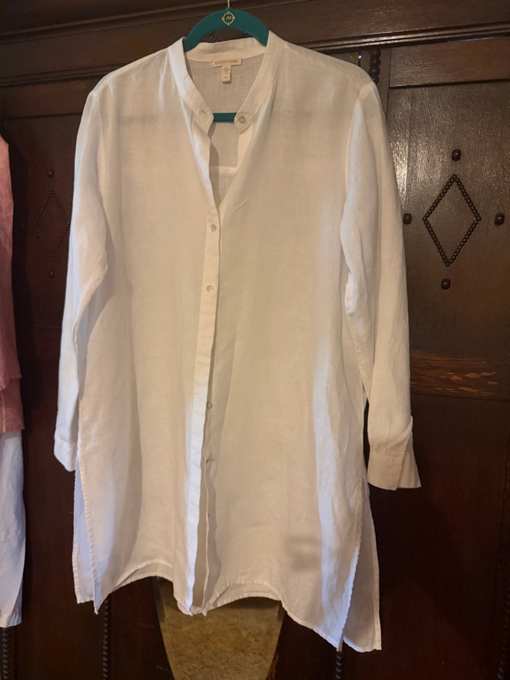 Eileen Fisher Shirt Womens -M- White Linen Button Front Long Sleeve Tunic Top - Picture 2 of 9